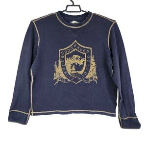 Men's Navy Blue Eddie Bauer Waffle Knit Shirt Long Sleeve 100% Baumwolle Size M